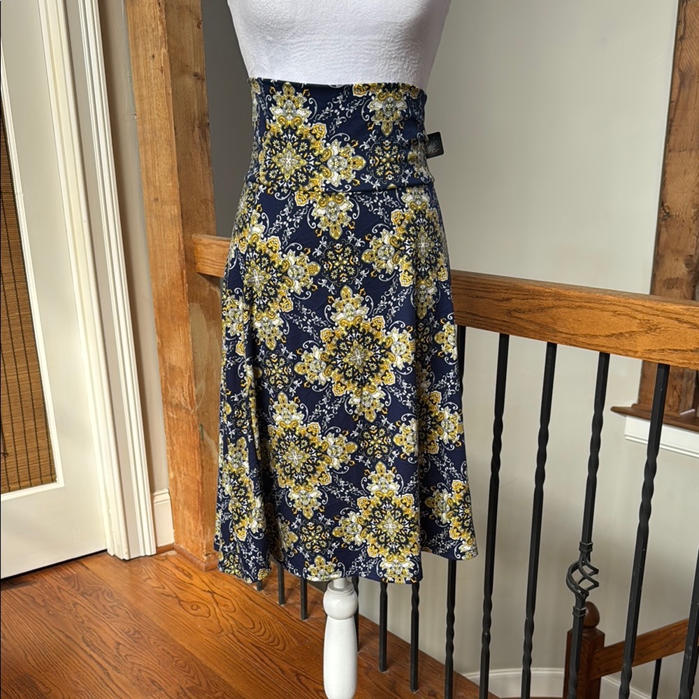 NWT Colette Anthropologie Navy and Yellow Floral Midi Skirt